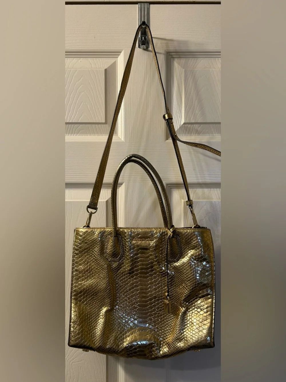 Michael Kors Metallic Gold Snake-Embossed Tote with Shoulder Strap